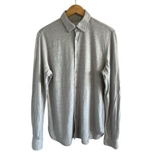100% Capri Mens Pure Linen Button Front Shirt Long Sleeve Size L Gray Casual